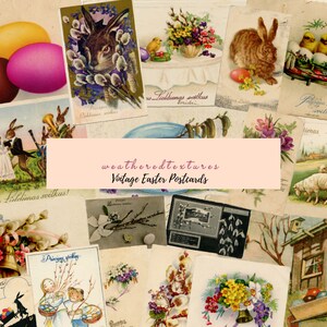 Cartoline di Pasqua stampabili digitali - Download immediato di cartoline di diario vintage - Kit di file Jpg di scrapbooking effimeri 2