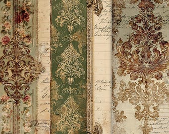Kit di pagine per diario in stile vintage francese, con elementi decorativi antichi e carta shabby chic (download digitale)