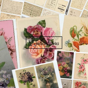 Cartes postales florales vintage Français fleurs Images vintage imprimables Junk Journal Supplies Téléchargement immédiat