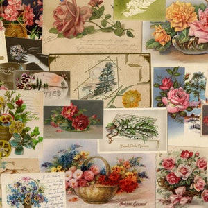 Vintage Blumenpostkarten, Blumenpostkarten, französische Vintage-Postkarten, druckbare Vintage Bilder - Junk Journal Zubehör - Instant Download