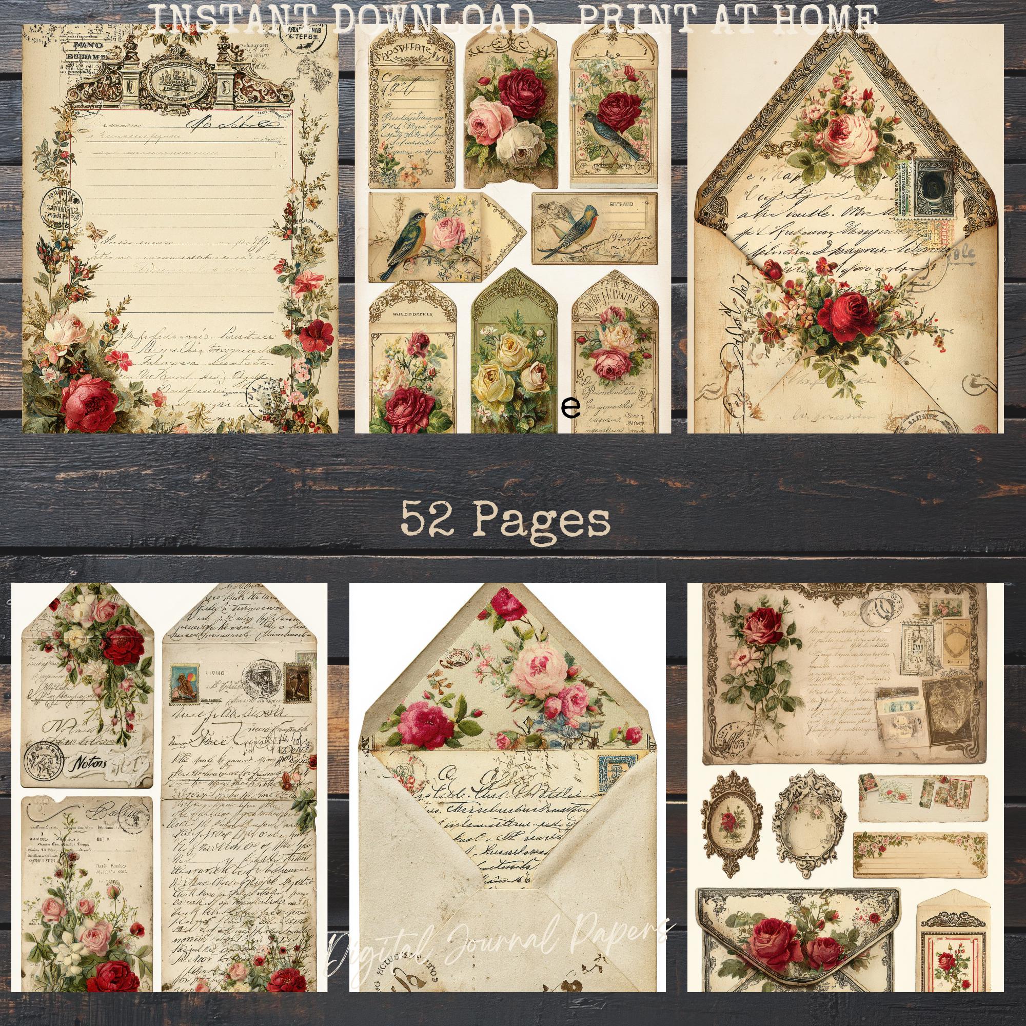 Vintage Rose Junk Journal Ephemera Kit, Printable Envelopes, Pockets ...