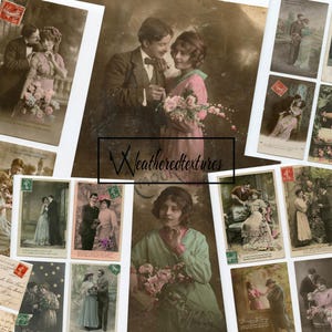 Französische Paare Liebendes Digitaler Download, Vintage Postkarten, Paare Liebendes digitaler Download, Journaling Karten, Kit 23
