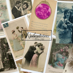 Französische Paare Liebendes Digitaler Download, Vintage Postkarten, Paare Liebendes digitaler Download, Journaling Karten, Kit 20