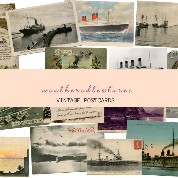 VINTAGE POSTCARDS, 14 Ship Postcards, Vintage Collection of Nautical Ship Themed Postcards, Boat postcards, Sailing postcardsg