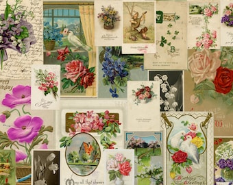 Vintage Floral Postcards Set: Ephemera for Junk Journals (Digital Download)