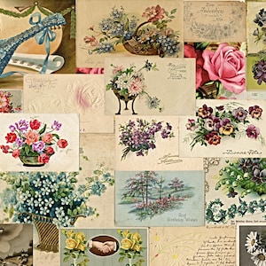Kit de descarga instantánea de postales florales vintage: 27 materiales para diarios antiguos, scrapbooking y manualidades.