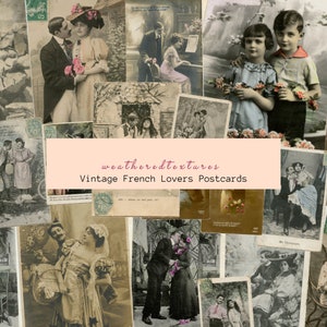 Vintage Liebespaare, Französische Paare, Französische Lieben, VICTORIAN ROMANCE digitale Collage Blatt, Vintage Bilder Postkarten, Romantische Ephemera, Kit 9