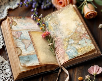 Vintage Map Ephemera Pack: Travel Journal Pages (Digital Download)
