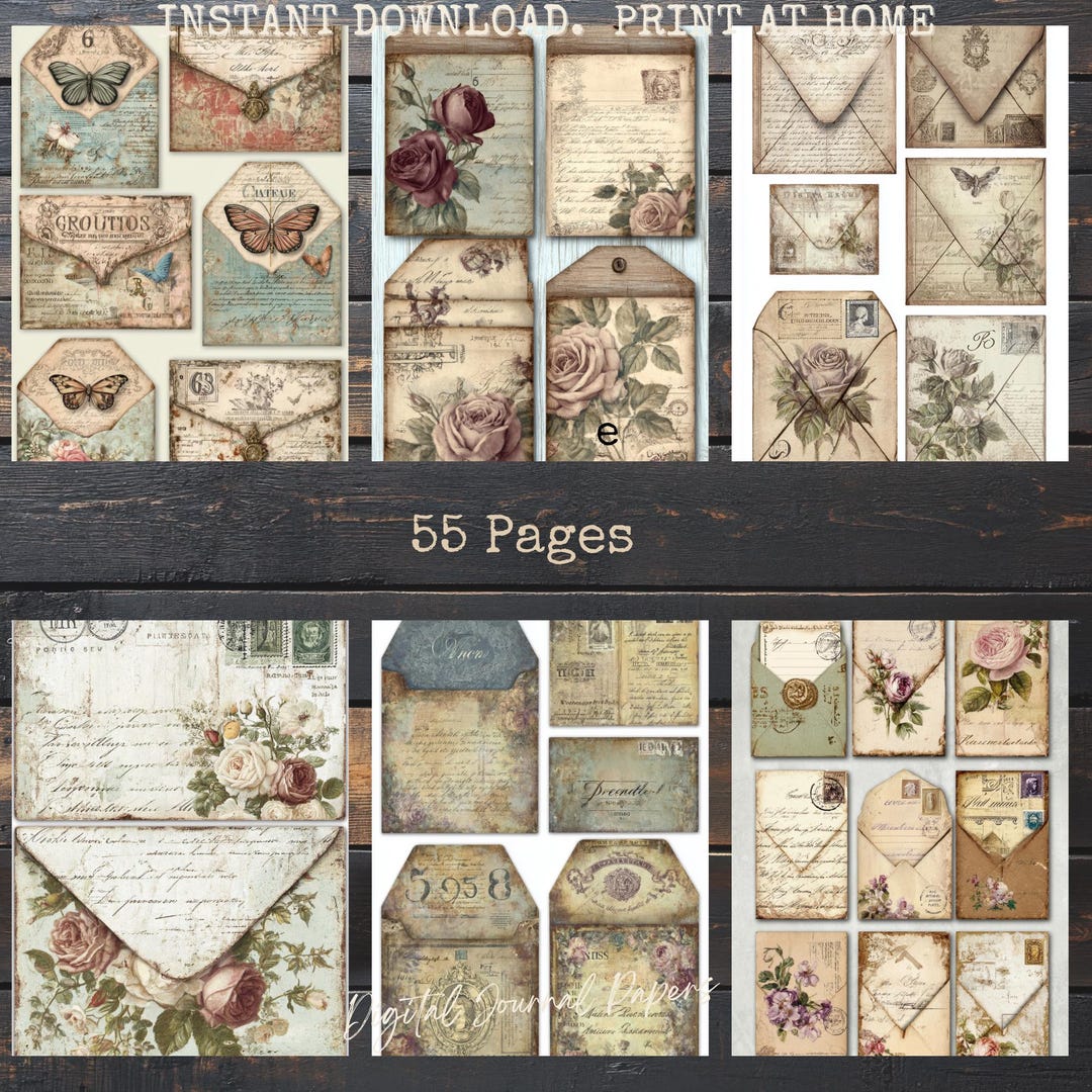 Vintage Rose Junk Journal Kit, Shabby Chic Ephemera Pack, Floral ...
