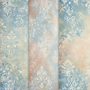 Vintage Blue Scrapbook Paper: Shabby Chic Journal Pages (Digital Download, Commercial Use, 20 Sheets)