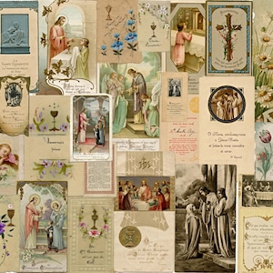 Cartes de prière, scrapbooking, créations en papier, éphémères religieux français, téléchargement numérique imprimable Junk Journal supplie, kit 11