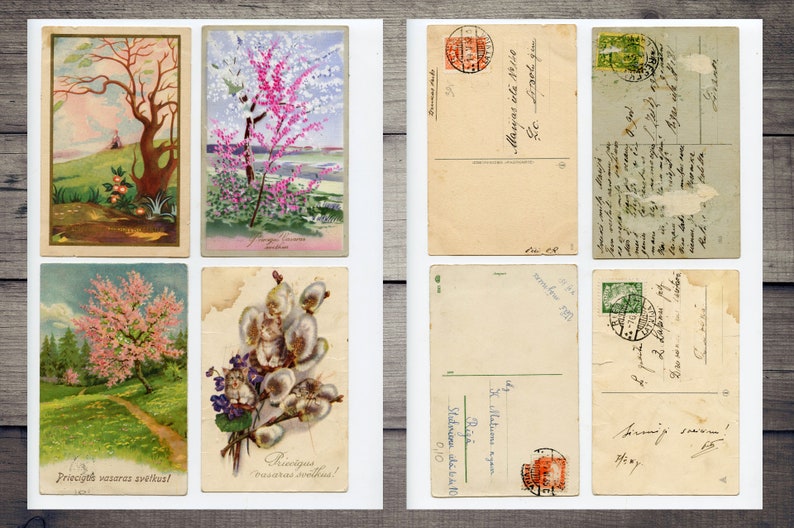 Vintage Postcards Digital Pack, Junk Journal Ephemera, Spring Postcards Digital Download image 6