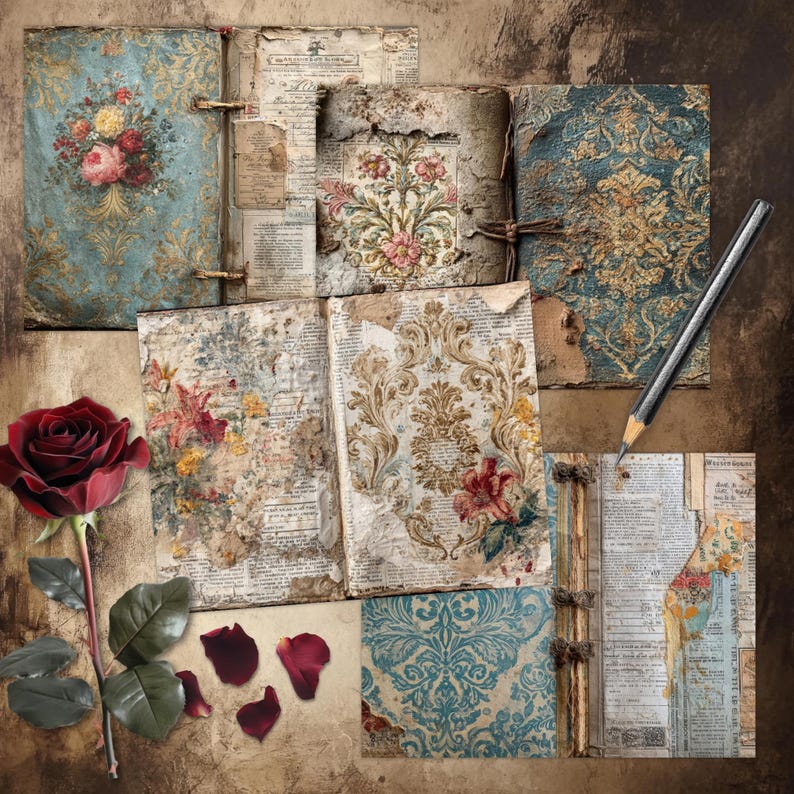 Vintage Junk Journal Kit, 61 Double Pages, Shabby Chic Ephemera ...