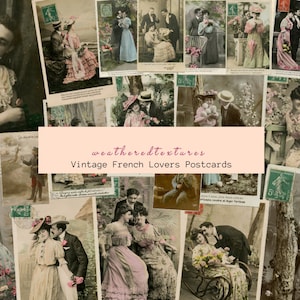 Französische Paare Liebendes Digitaler Download, Vintage Postkarten, Paare Liebendes digitaler Download, Journaling Karten Kit 13