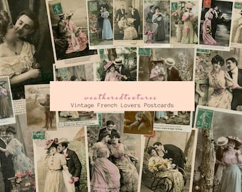 Vintage French Lovers Postcards: Romantic Ephemera (Digital Download)