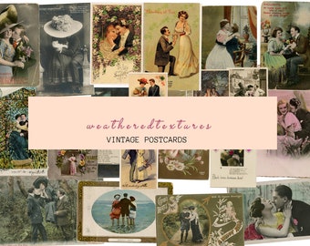 20 cartes postales vintage pour couples amoureux en téléchargement numérique, cartes postales romantiques, cartes de journalisation pour couples amoureux, kit de 11 couples vintage