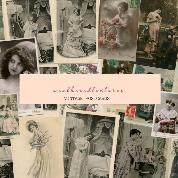 Afdrukbare Franse ansichtkaarten, Junk Journal Vintage Women, 20 Vintage French Woman foto's, Junk Journaling Ephemera,