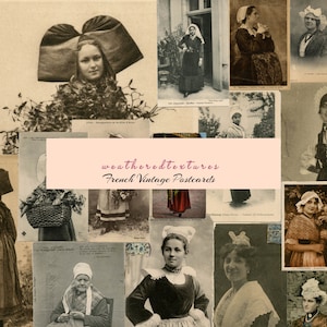 Antike Französische Postkarten - Druckbare Vintage Bilder - Junk Journal Zubehör - Sofortiger Download - Französische Kopfschmuck