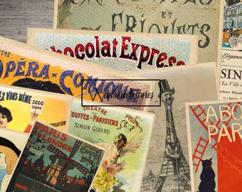 Imprimible Vintage carteles franceses Descarga digital instantánea, adornos de álbumes de recortes, collage, etiquetas, decoupage