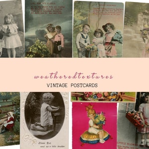 10 postales vintage para niños imprimibles, Tarjetas de diario digital, Junk Journal Ephemera Pack, Children's Postcard Images Digital Download