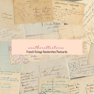 Vintage postcards' back in French, 20 Handwritten French letters Digitals, Handwritten messages from antique French postcards