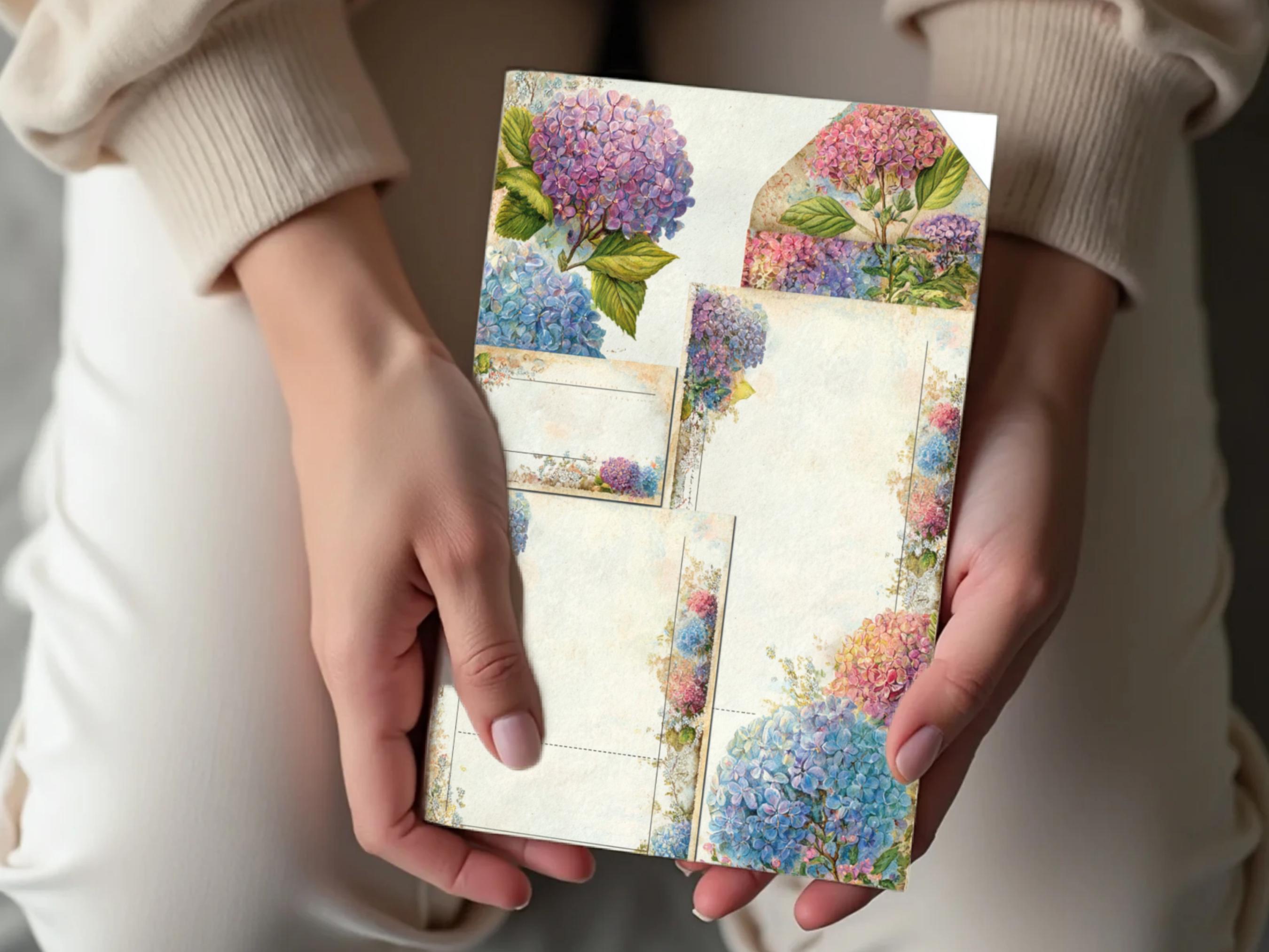 Vintage Hydrangea Junk Journal Kit, Floral Ephemera Paper Pack (43 ...