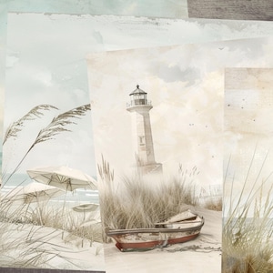 Coastal Junk Journal Pages, Vintage Beach Kit for Creative Scrapbooking & Nautical Gift Ideas  Kit 202