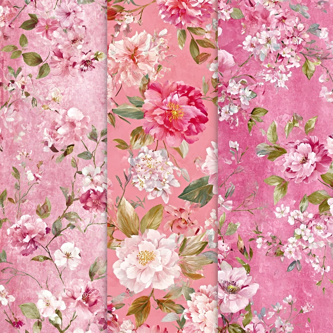 Pink Floral Pattern Paper Pack, Digital Scrapbooking, Commercial Use ...