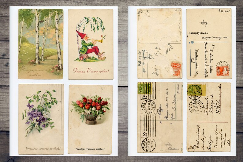 Vintage Postcards Digital Pack, Junk Journal Ephemera, Spring Postcards Digital Download image 9