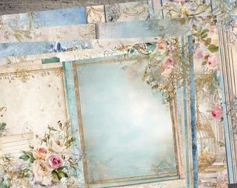 Shabby French Junk Journal Paper: Vintage Ephemera, Scrapbooking (20 Sheets)
