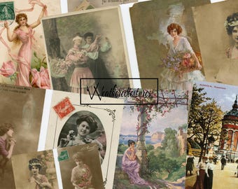 Vintage French Women Postcards: Ephemera Pack (Digital Download)