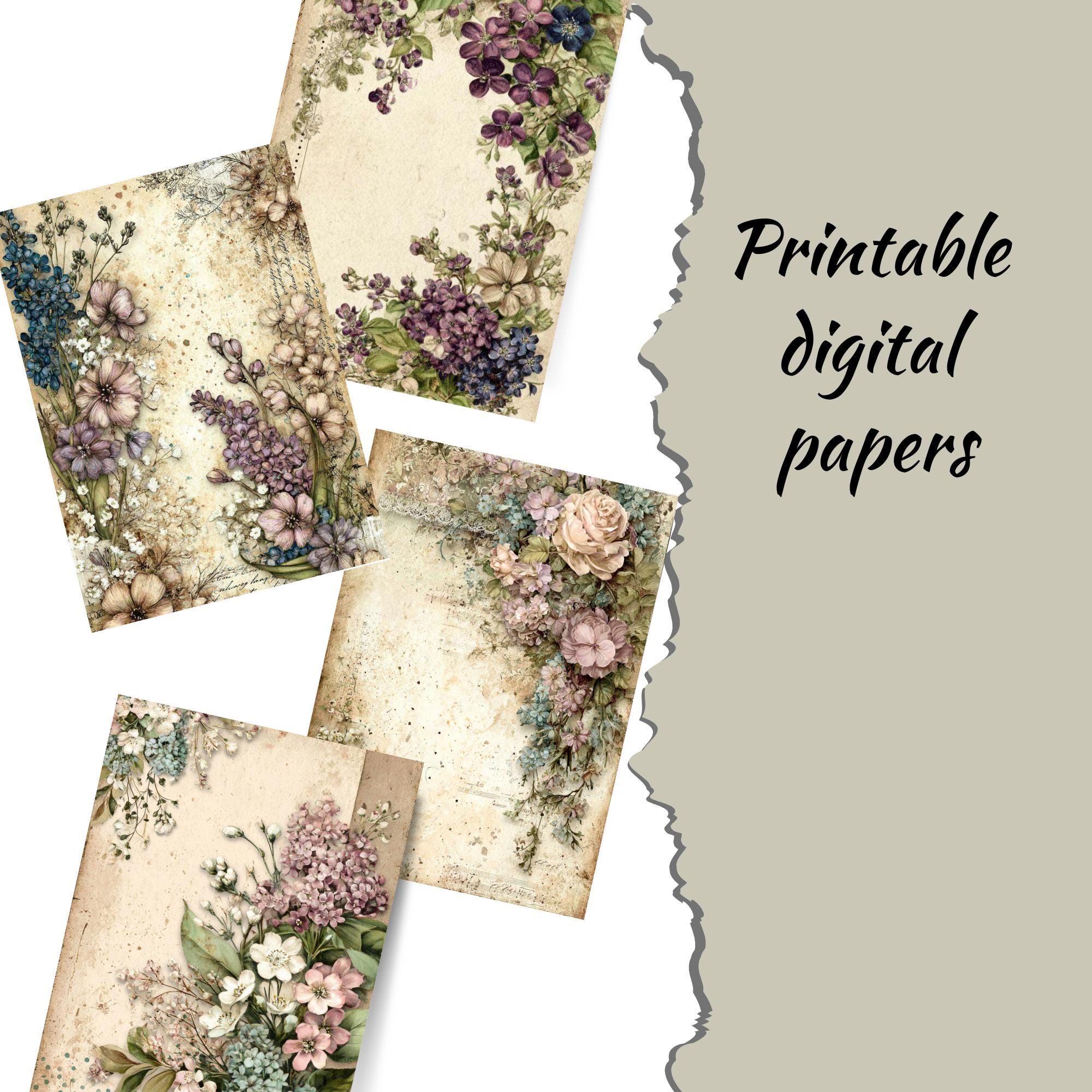 Vintage Floral Junk Journal Kit, Purple Flowers, Shabby Chic Printable ...
