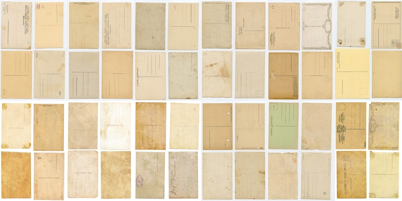 May include: A collection of 40 vintage postcards with various designs and colors. The postcards are all blank and ready to be written on.