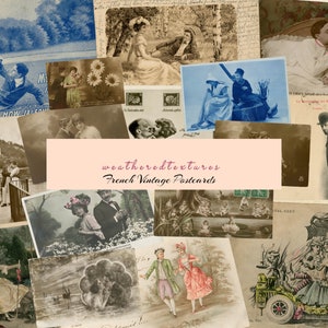 Französische Paare Liebendes Digitaler Download, Vintage Postkarten, Paare Liebendes digitaler Download, Journaling Karten Kit 8
