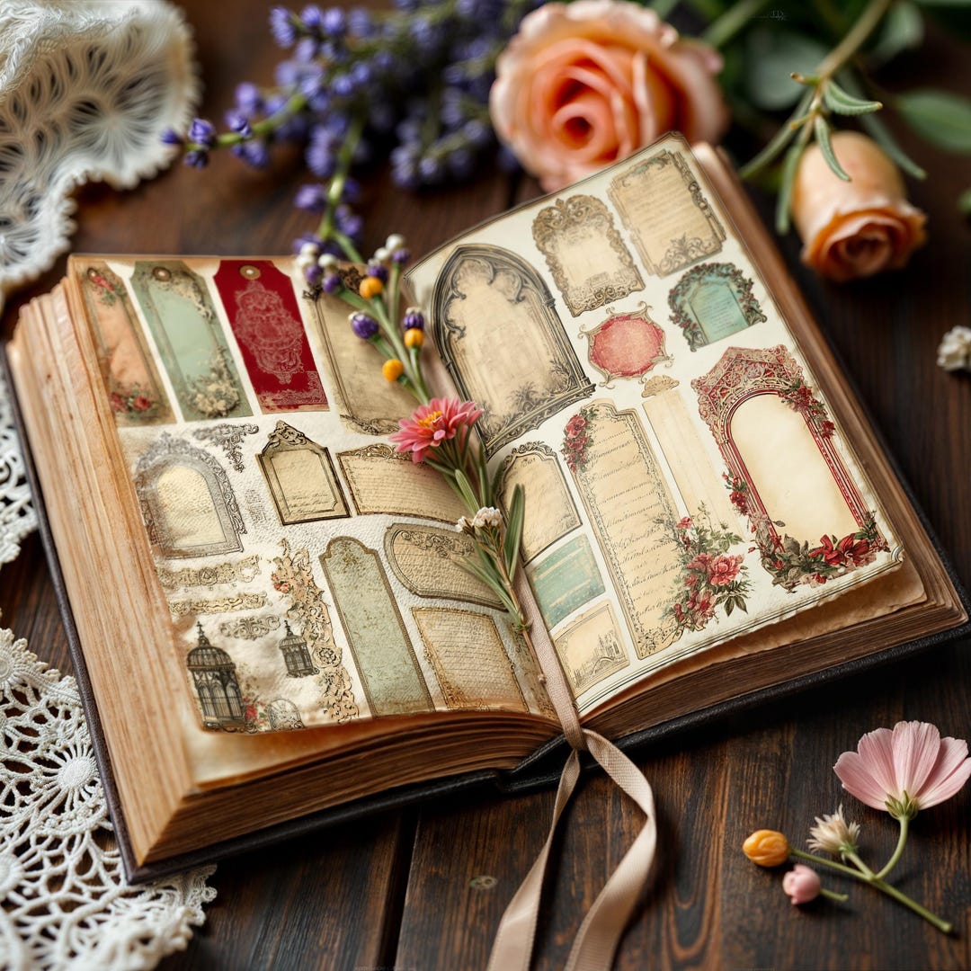 Vintage Junk Journal Tags Ephemera Kit, Shabby Chic Scrapbook Elements ...