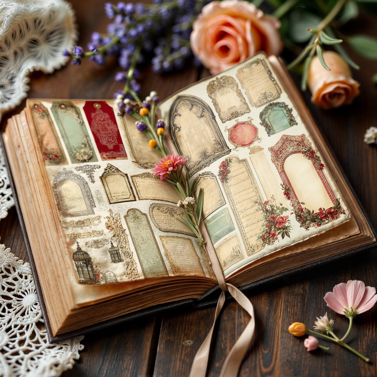 Vintage Junk Journal Tags Ephemera Kit, Shabby Chic Scrapbook Elements ...
