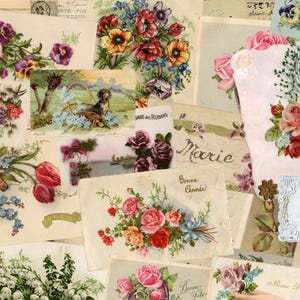 Vintage French Floral Postcards Printable - Instant Download Junk Journal Supplies, Vintage Flower Pictures Kit 22 for Crafts & Scrapbooking
