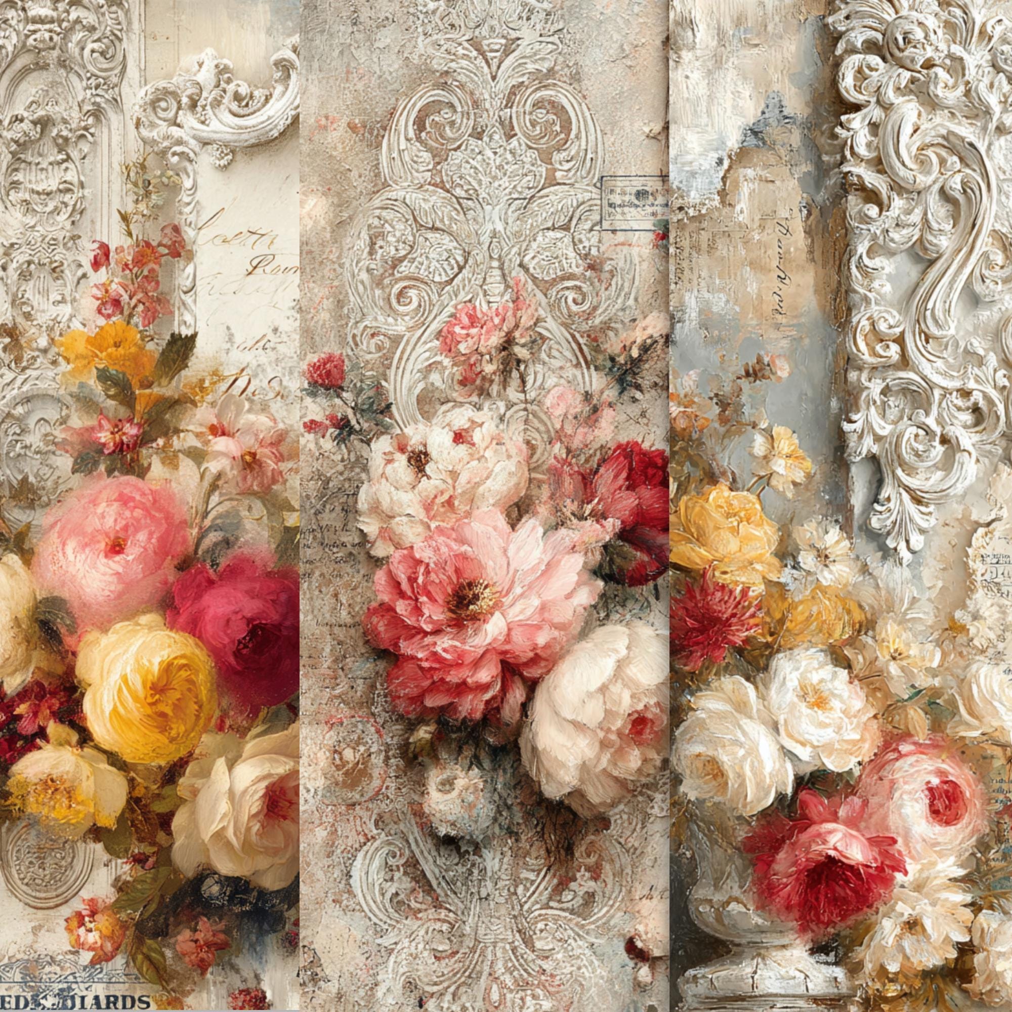 Vintage Floral Junk Journal Kit, Shabby Chic Digital Paper Pack (65 ...