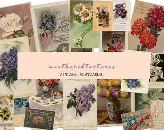 Vintage Flower Postcards set 20 Digital Download Vintage ephemera Floral vintage postcards Instant download ephemera Floral journaling cards