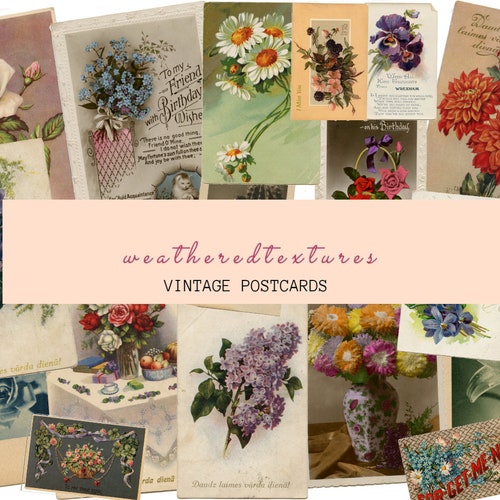 Vintage Flower Postcards Set 20 Digital Download Vintage Etsy