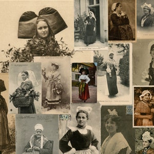 Cartoline francesi antiche, copricapi vintage da donna, materiale per diari di scarto, download immediato