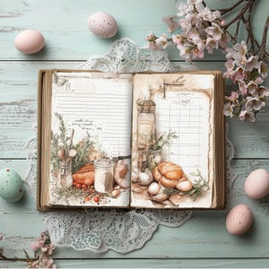 Páginas de diário de receitas da vovó, itens efêmeros para impressão, páginas de receitas de culinária digital, papel para scrapbook vintage, kit de suprimentos para artesanato de panificação 154
