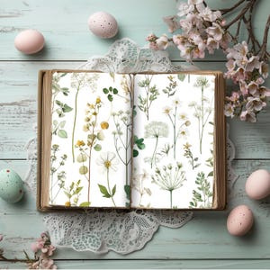 Pressed flowers, Pressed leaves, Watercolor Herbs, printable pressed flowers, digital download, Junk Journal, collage, decoupage