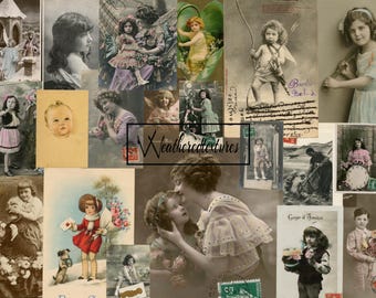 French Children Vintage Postcards: Printable Nursery Decor (Digital Kit)