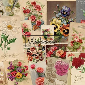 Vintage Postkarten, Florale Postkarten, - Junk-Journal Zubehör - Instant Download Kit 23