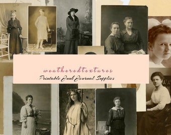 Printable Vintage Postcards, Vintage Ephemera, Digital Postcards of Women, Printable Junk Journal Supply, Instant Download