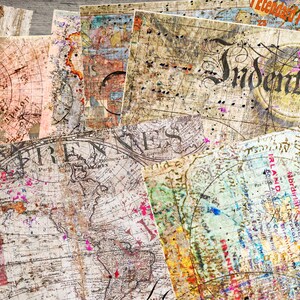 Vintage Maps Printable Junk Journal Kit, digitaler Download von 10 JPG Seiten, Scrapbooking Papier, Kit 105