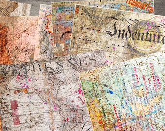 Vintage Maps Junk Journal Kit: Printable Scrapbook Paper (Digital Download)