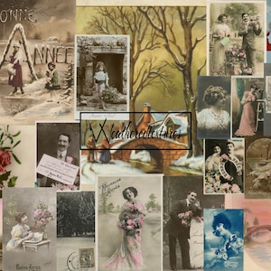 Christmas Printable Postcards, Instant Download, New Year Vintage Postcards Kit 28