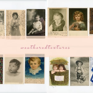 Digitale antike Postkarten, Kinderpostkarten, Antike Postkarte, Mädchen, Junge, 12 Vintage-Postkarten, Kinder-Digital-Download, druckbare JPG